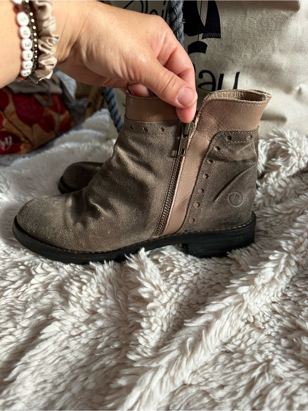 Vintage look Taupe Suede Ankle Boots with Side Zip - Casta Women's size 38